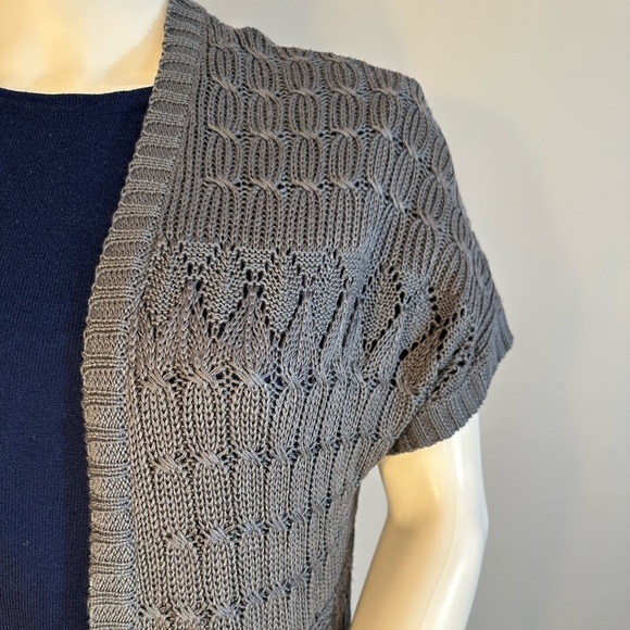 NY Collection Womens Size S Short Sleeve Knit Gray Open Front Duster Sweater - Picture 6 of 10